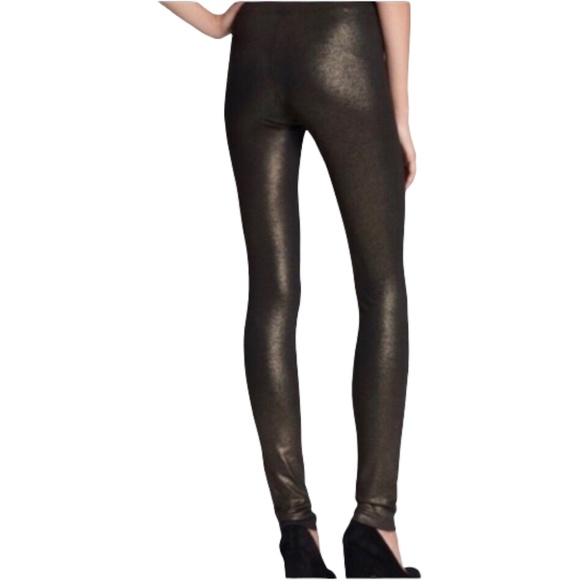 ALICE + OLIVIA Black & Metallic Gold Shimmer Front Zip Leggings - Picture 7 of 14